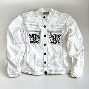 Midnight Velvet White Western Jean Jacket Womens 14 Embroidered Vintage Cowgirl